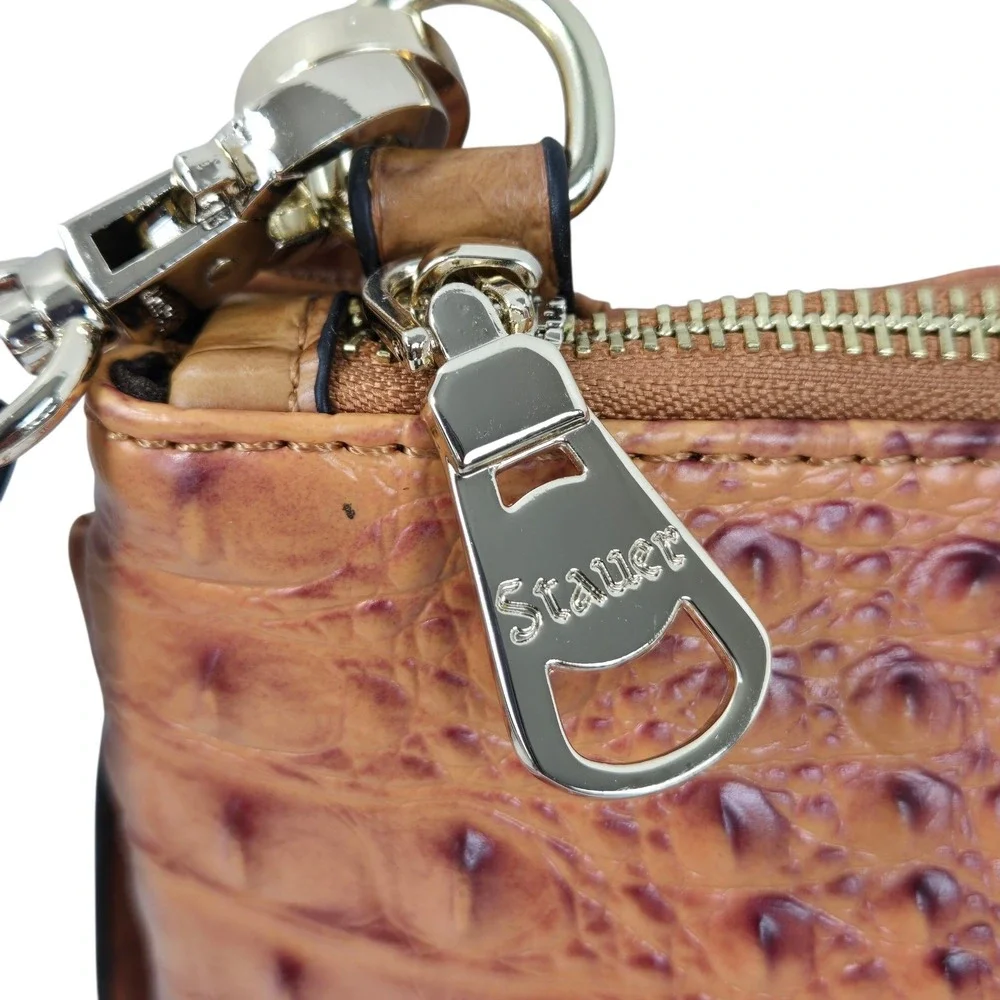 Stauer Sloane Crocodile Embossed Crossbody Bag Cognac Vegan Leather Wristlet